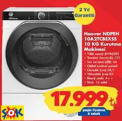 HOOVER NDPEH 10A2TCBEXSS 10 KG ÇAMAŞIR KURUTMA MAKİNESİ